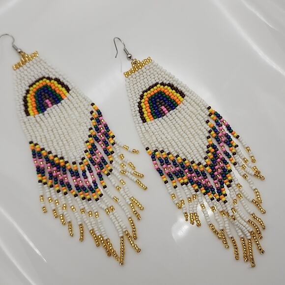 Rainbow Boho Beaded Earrings - Picture 8 of 8